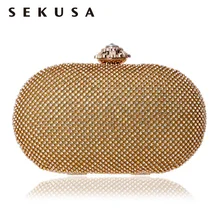 Sekusa полный Стразы womenevening Сумки Серебряный/золотой цветок Металл Кристалл Свадебное Сумки цепи плеча сцепления кошелек сумка