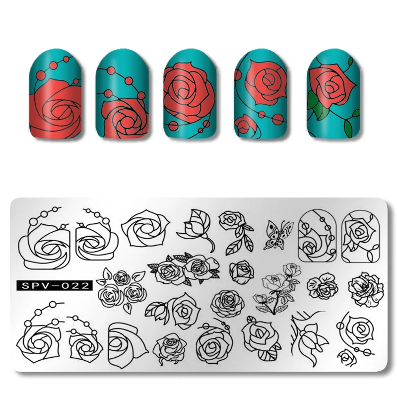 

SPV1-30 Nail Art Polish Stamping Plates BackPlane Rose Flower/Fish Design Stamp Templates Manicure Tool 1pcs Nail Stamping Set