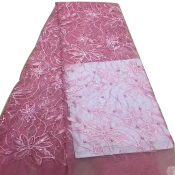 

African French Lace Fabric with sequins and beads special lace fabric with High Quality 5yards sequin lace fabric HJ696-1