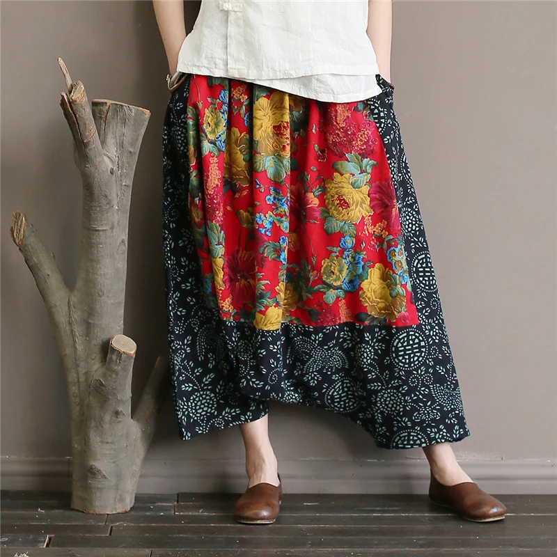 National Style Women Vintage Floral Print Pants New 2018