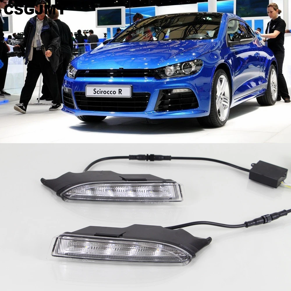 

2PCS For VW Volkswagen Scirocco R Line 2010 2011 2012 2013 2014 LED DRL Daytime Running Lights with Flow Turnnig Yellow Signal