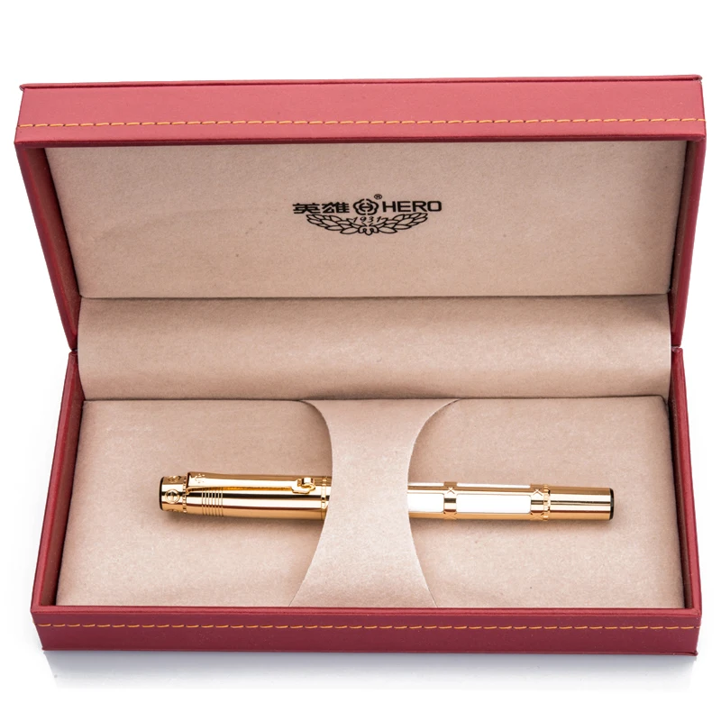 HERO 2065 Роскошная 10K перьевая ручка золотого цвета, полностью Металлическая Высококачественная Роскошная золотая клипса, черная/белая выдающаяся подарочная ручка, набор - Цвет: White with Gift Box