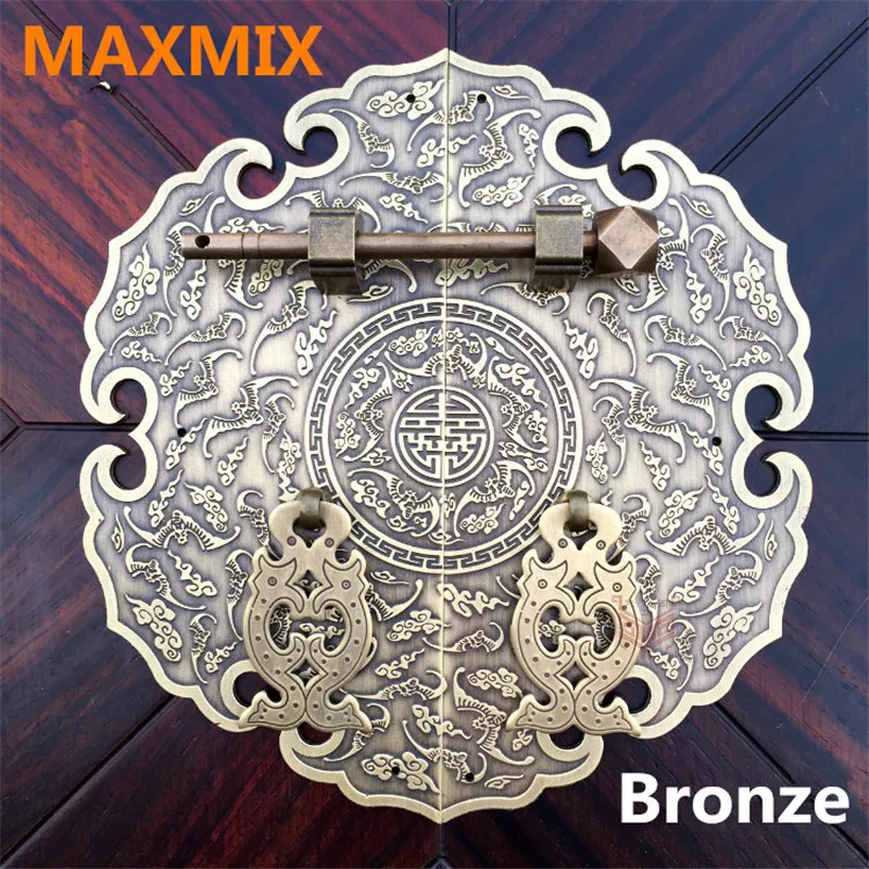 

15cm/18 /24/28/ 35cm Chinese cup door retro pure copper handle bat Clouds handle Round furniture handle Engraved Cabinet Knobs