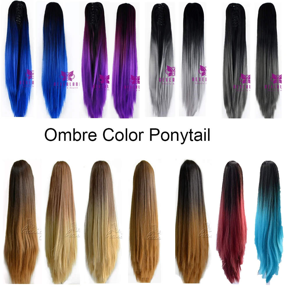 Fashion 20 Clip On Hair Extensions Claw Pony Tail Synthetic Hairpiece Straight Ombre Color Two Tone Ponytail Hair Tail B40