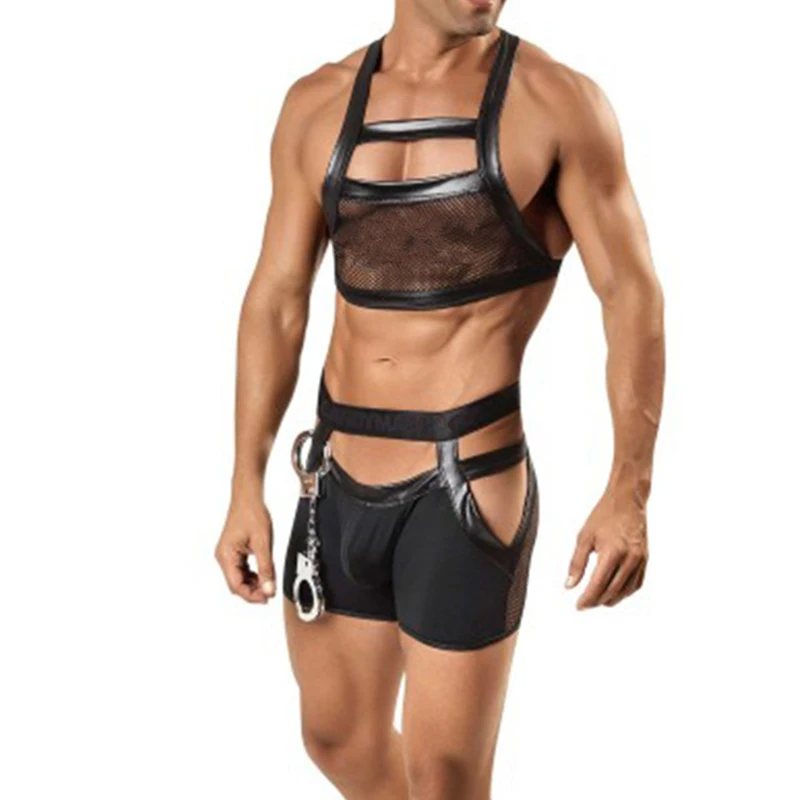 Men Sexy See Through Net Lingerie Sets 2 PCS Special Use Exotic