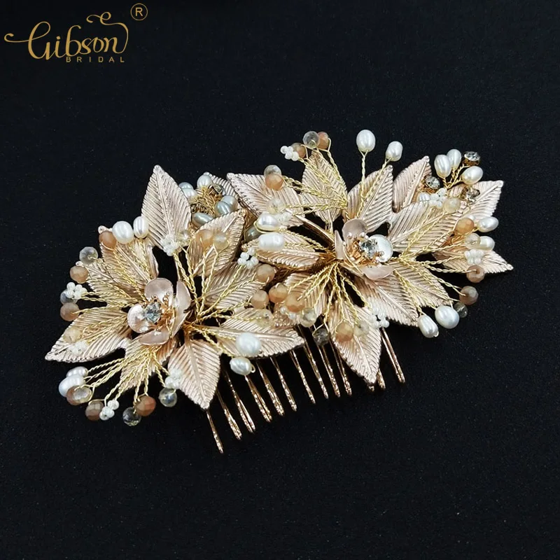 

Freshwater Pearl Gold Leaf Bridal Hair Comb Women Headpiece Beach Accessories Jewelry Outdoor Music Festival Hair Side Comb