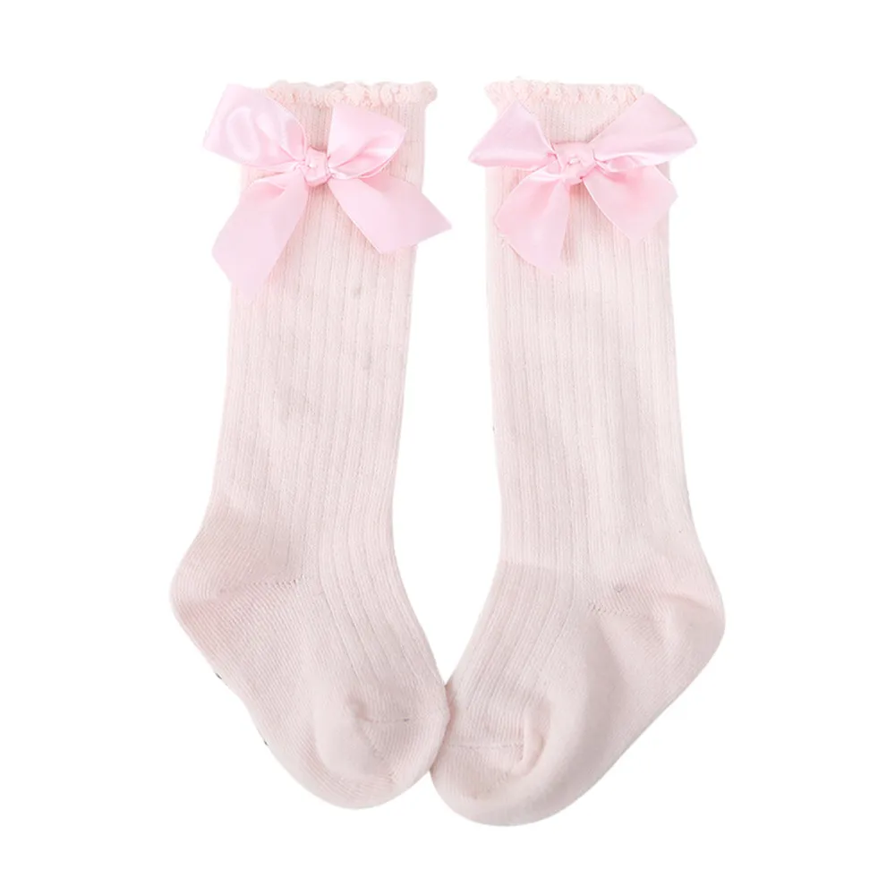 LONSANT носки для маленьких мальчиков и девочек новые детские гольфы мягкие хлопковые кружевные носки с большим бантом для маленьких девочек - Цвет: Розовый