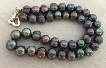 

huge11-13mm south sea baroque black green pearl necklace 925s
