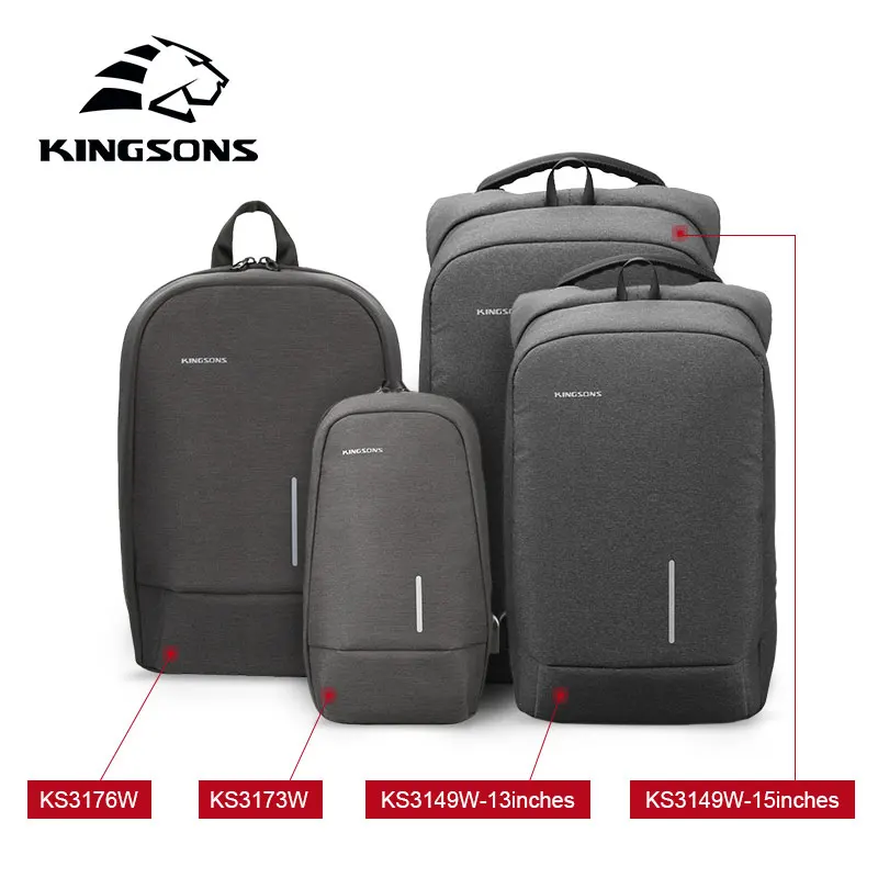 Рюкзак для ноутбука KINGSONS 20-35 л с защитой от вора унисекс с USB зарядкой водонипроницаемый