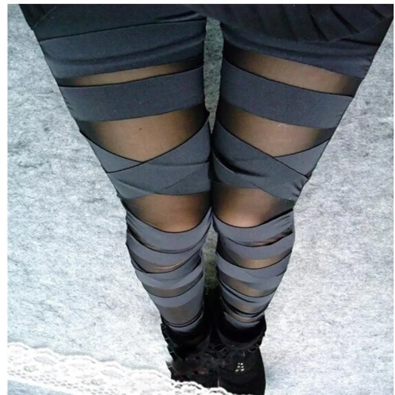 

Shikoroleva Jeggings Women Fashion Criss Cross Bundle Mesh Black Leggings Leg Pants Mujer