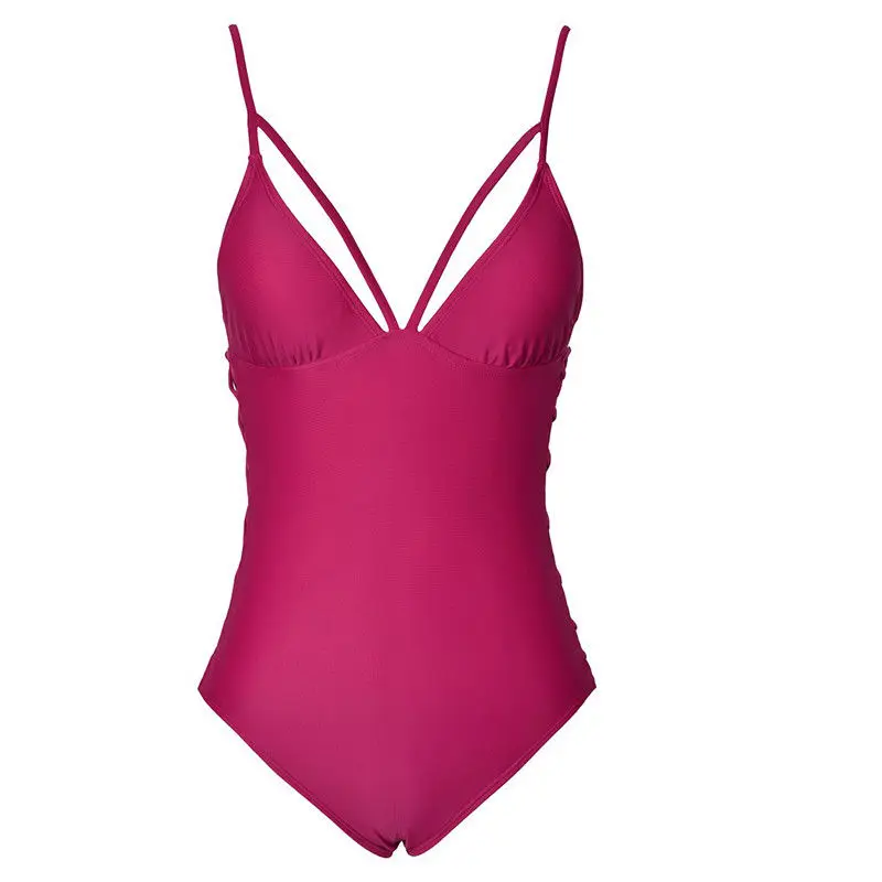 One Piece Bathing Suit Lace Up Bikini Sleeveless Swimsuit Deep V Neck