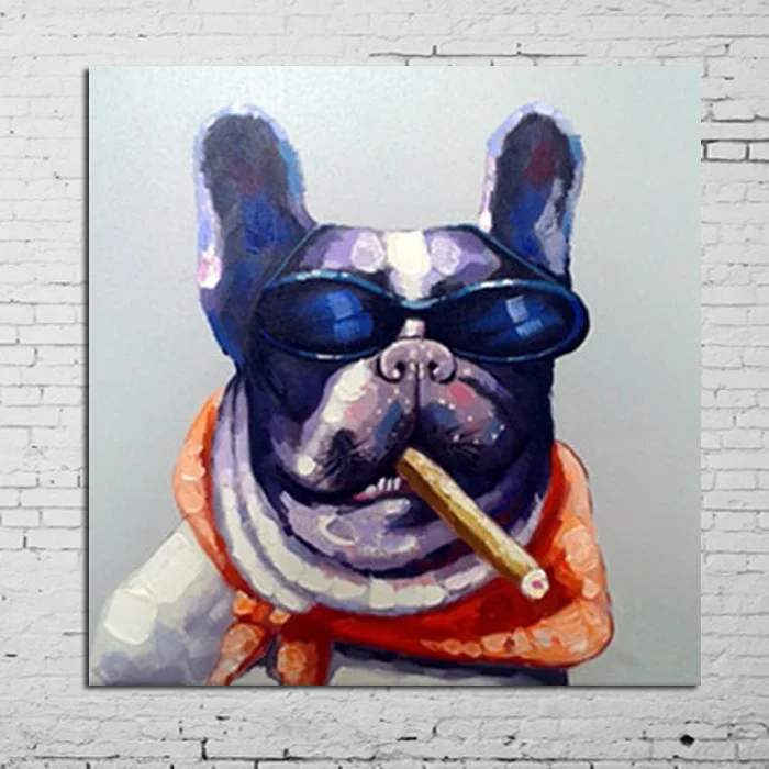 

Hand Painted Hot Sell Animal Painting Smoking Dog With Glass Canvas Oil Paintings Home Decor For Living Room