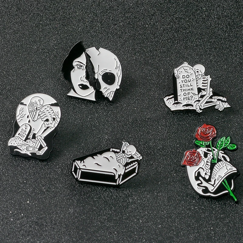 

Rose And Skeleton Punk Dark Romantic Black Magic Witches Witch Witchcraft Pin Witch pin Magical Pin Brooches Badges Gift