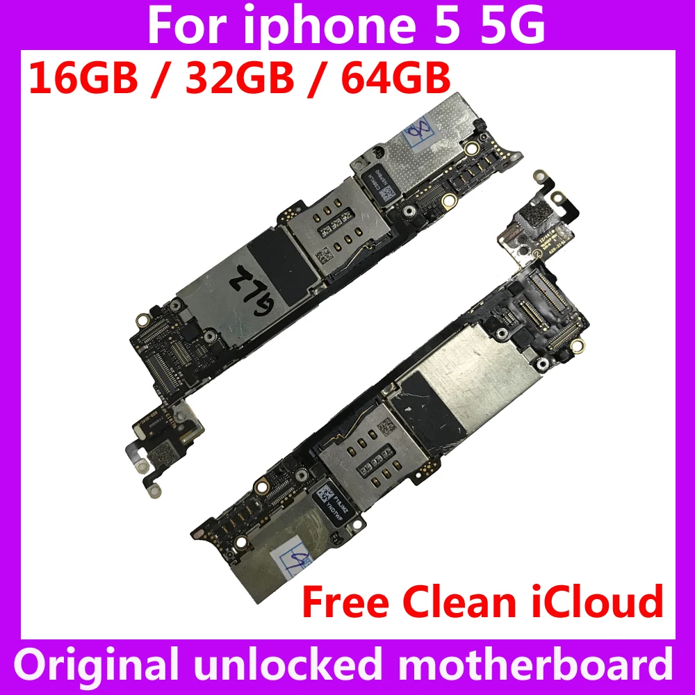 

Free shipping good working motherboard for iphone 5 5G Original IOS system mainboard+chips 16GB 32GB 64GB unlocked logic board