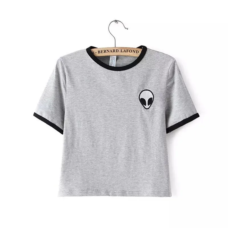 New Fashion Alien Embroidery Short Style Women T Shirts O Neck Short Sleeve font b Tees