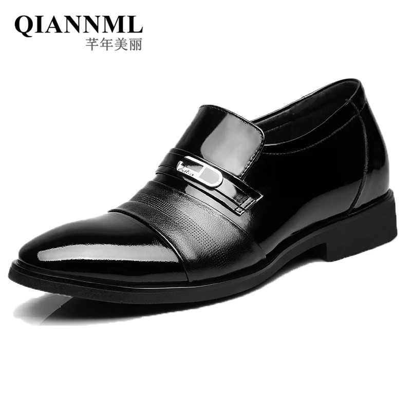 

QianNML Pointed Toe Black New 2018 Men's Dress Shoes Genuine Leather Shoe Men Formal Wedding Shoes For Party Cow Leather 888-56