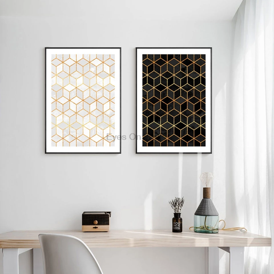 

Nordic Geometric Cube Art Posters and Prints Wall Art Canvas Painting Wall Pictures For Living Room Abstract Modern Home Decor