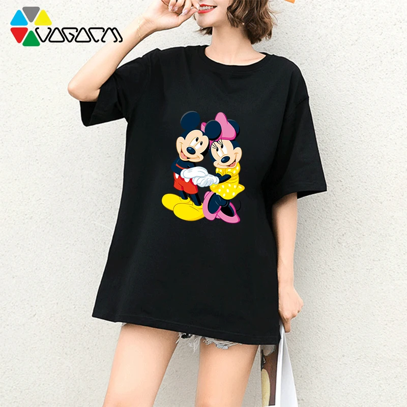 

Women Plus Size Cute Minnie Tops&tees Cartoon Mickey Mouse Summer Loose Fashion Black White Harajuku T Shirt