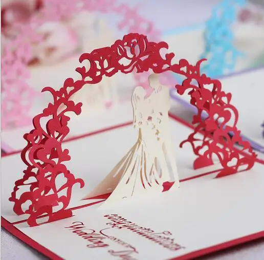  10pcs 3D Paper Cut Invitations Valentine's Day Memorial Wish Cards Sweet Wedding Greeting Cards - 32956112594