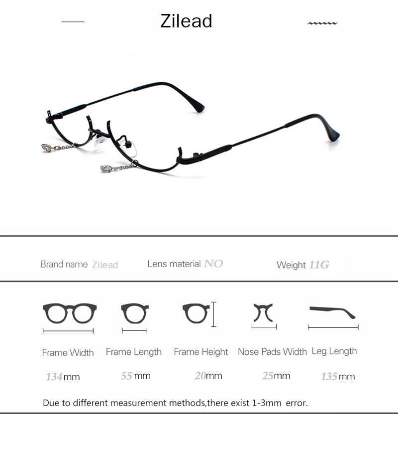 Zilead, женские очки с кошачьими глазами, полуоправа, Ретро стиль, женские очки с кристаллами и цепочкой, очки без линз, оправа для очков