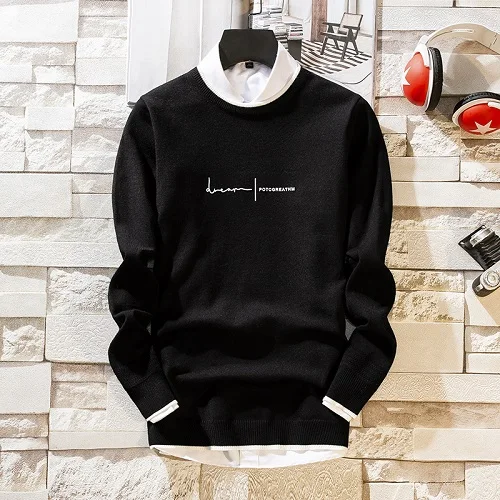 New Autumn Cashmere Sweater Men Long Sleeve Slim Fit Male Pullovers Round Neck Men's Knittwear Mens Christmas Sweaters - Цвет: Черный