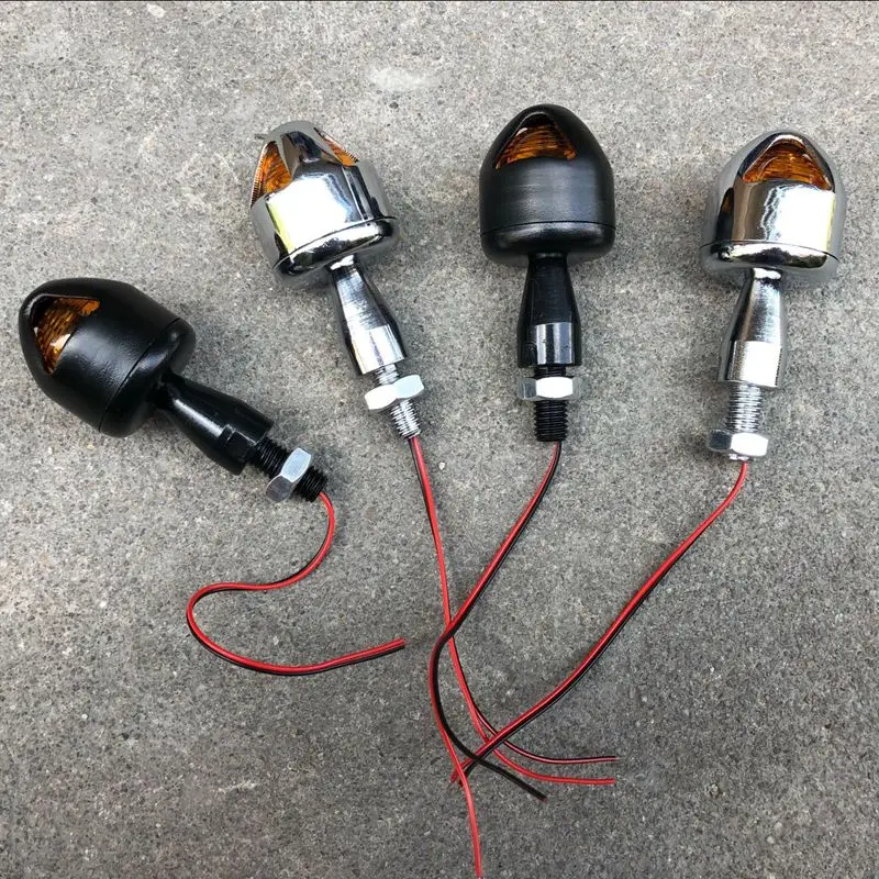 4pcs Metal Amber Bulb Light Motorcycle Turn Signal Lamp Indicator
