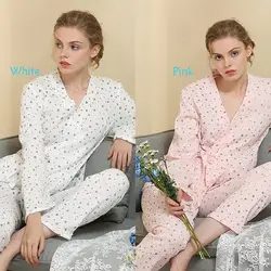 Новая модная домашняя одежда для женщин Пижама кигуруми Дамская Хлопок Housedress горошек пижама с длинными рукавами комплект набор ночных