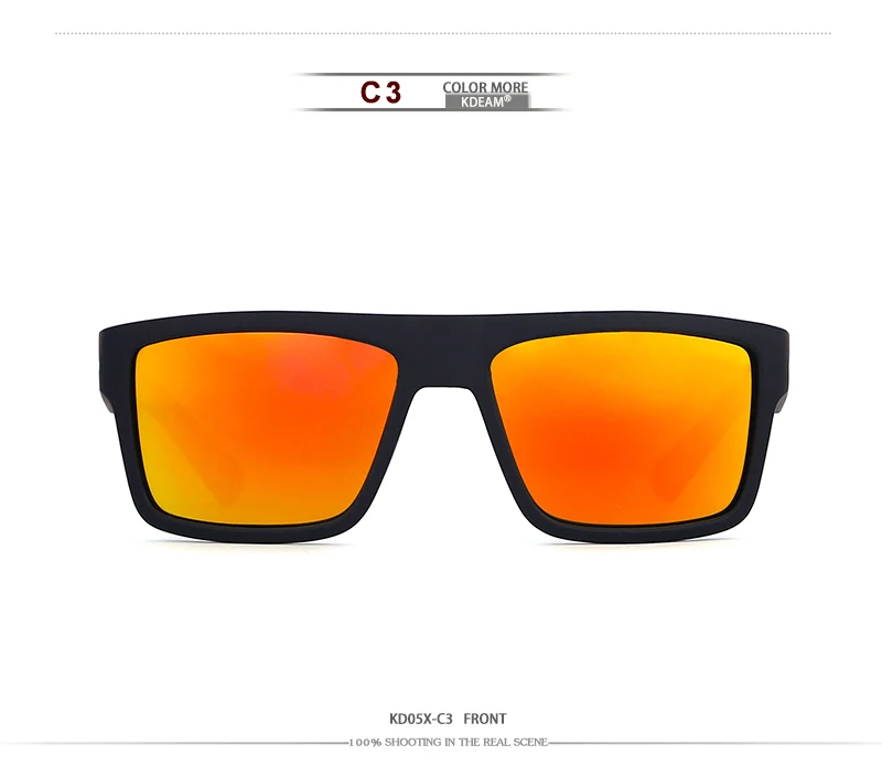 Новинка KDEAM спортивные солнцезащитные очки мужские HD поляризованные солнцезащитные очки красная квадратная оправа светоотражающее покрытие зеркальные линзы UV400 KD05X-C5