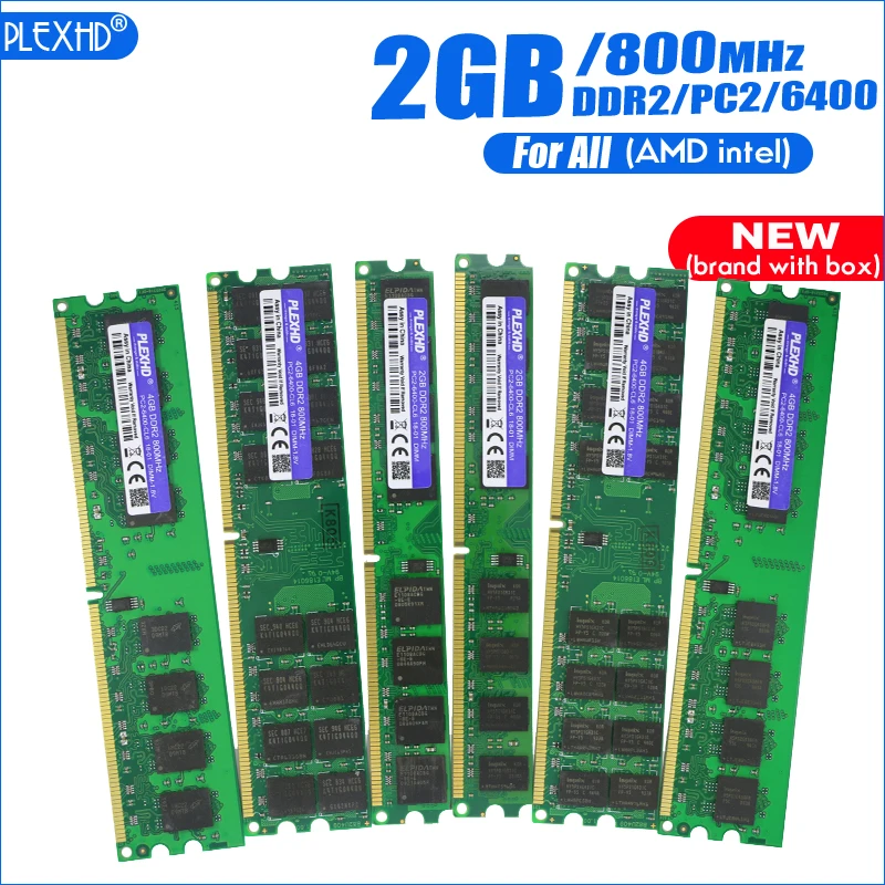 PLEXHD 2 Гб DDR2 PC2-6400 800 МГц для настольных ПК DIMM 2G PC2 6400 оперативная память 240 контакты(для intel amd) полностью совместим
