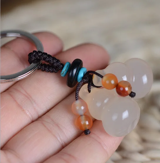 Natural Agate Keychain Car Pendants Creative Key Chain Handmade Gift Gourd Meaning Safety Good Luck Wishes | Автомобили и