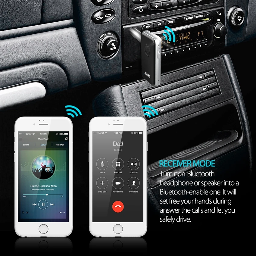 Mpow Bluetooth Transmitter & Receiver 3.5mm Audio Cable 2-in-1 Wireless Adapter for Headphone Speaker TV PC Car Stereos MP3 MP4