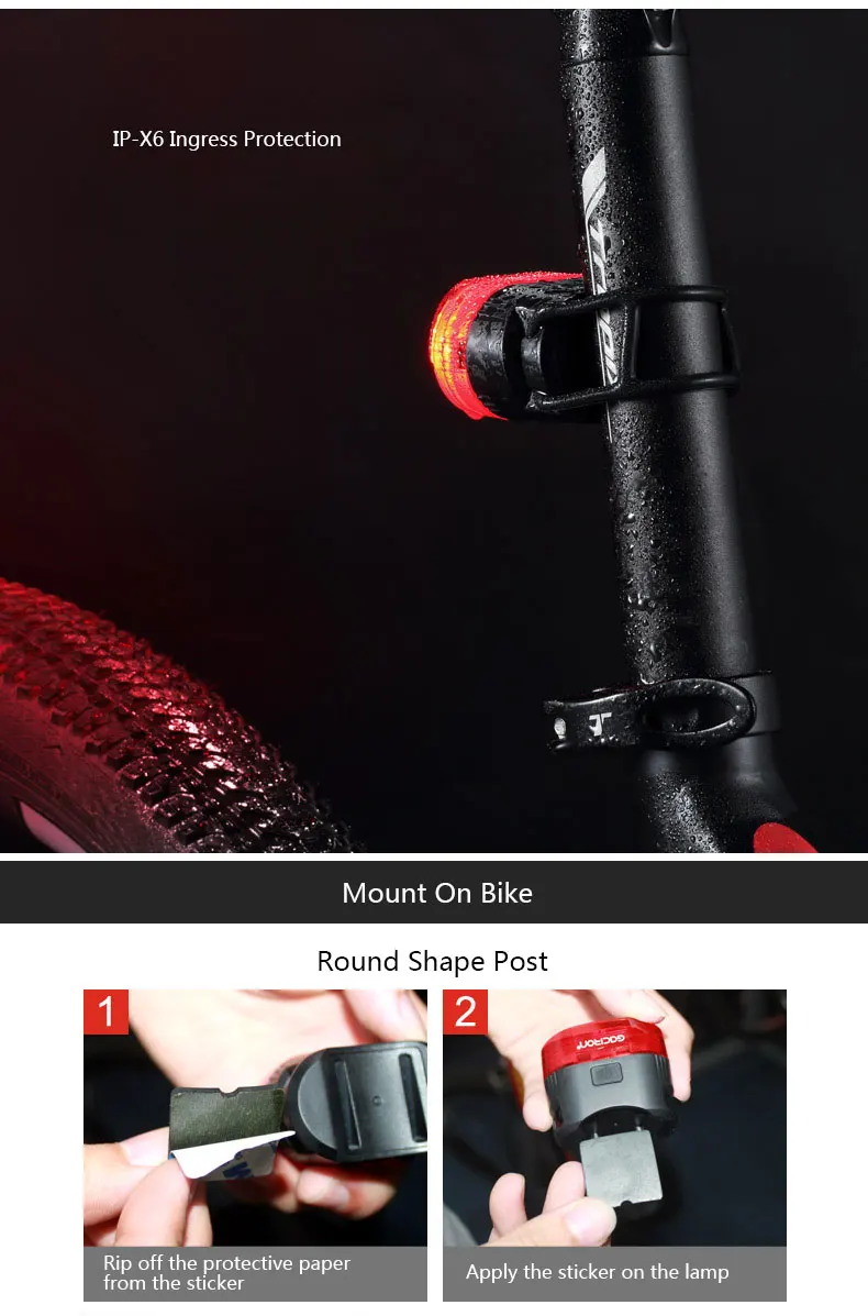 Discount Gaciron Cycling Smart Visual Warning Safety Light Bicycle LED Tail Light Bike Rear Lamp USB Charge 60Lumen W09 Aero Post Mount 5