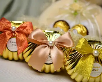 

70pcs Sea Shell wedding party favor holder chocolate gift candy boxes with butterfly knot Wedding Party shower Favors gifts