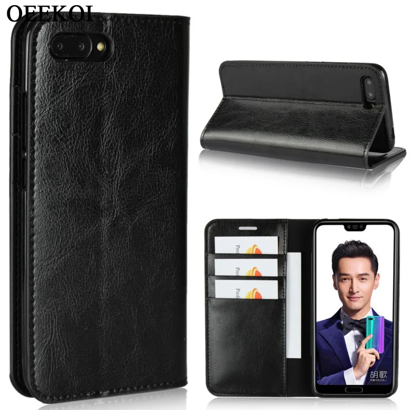 

OEEKOI Crazy Horse Genuine Leather Wallet Flip Case for Honor 20 Pro/20/10i/V20/8C/8X Max/8X/Note 10/10/10 Lite/9 Lite/7X/7C/6X