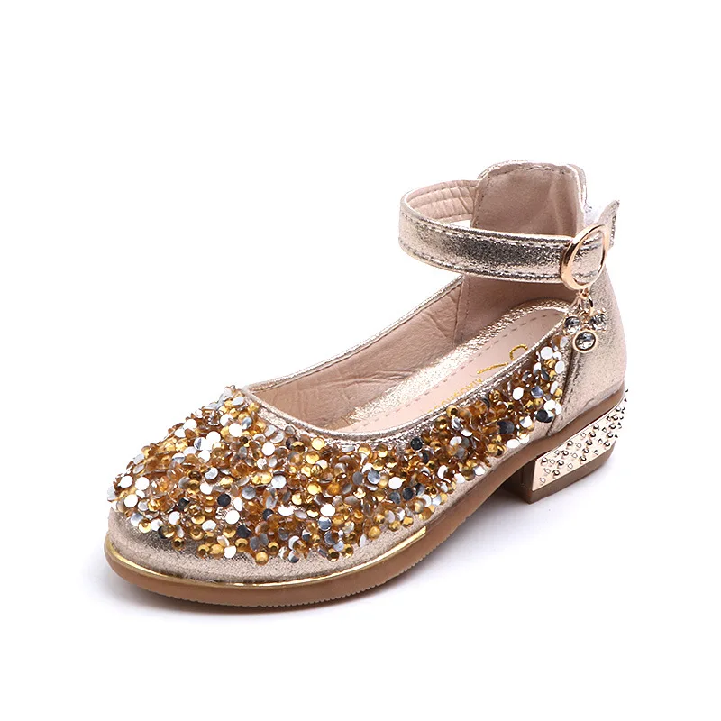 Sweet Girls Shoes Kids Leather For Big Girl Party Dancing Wedding Dress High-heeled Children's Rhinestone |
