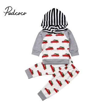 

0-2Y Newborn Baby Boys Girls Christmas Cars Hooded Tops Sweatshirt Pants Outfits Set Long Sleeve Clothes