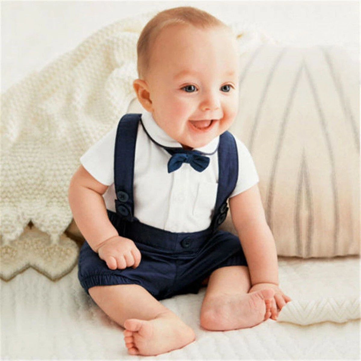 Formal para bebé, de camiseta, Top, pantalones con tirantes y pajarita, 3 - AliExpress