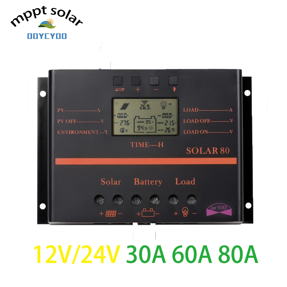 

OOYCYOO MPPT 30A 60A 80A Plus LCD Solar Panel Battery Charge Controller Regulator 12V 24V PWM