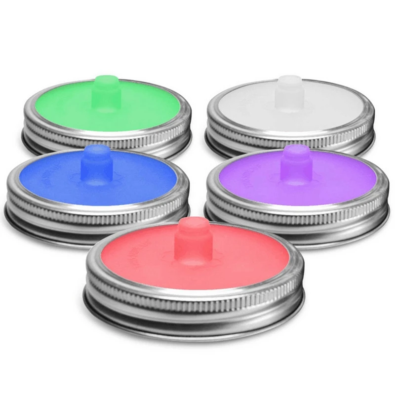 

5Pcs Waterless Food Grade Silicone Fermentation Airlocks Lids Fermenting Covers Kit Bands For Wide Mason Jars Sealing Leak Pro