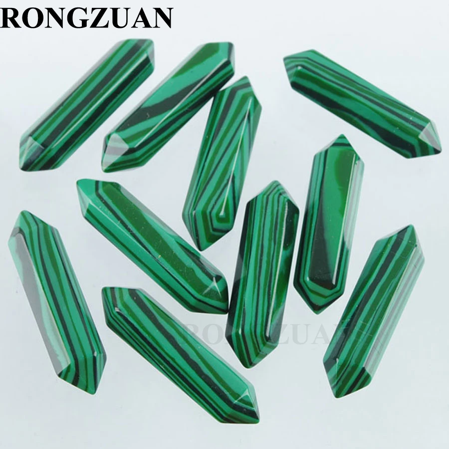 

RONGZUAN Malachite Stone Pendant Beads No Drilling Hole Hexagonal Healing Pointed Reiki Chakra Jewelry 1Pcs TU3072