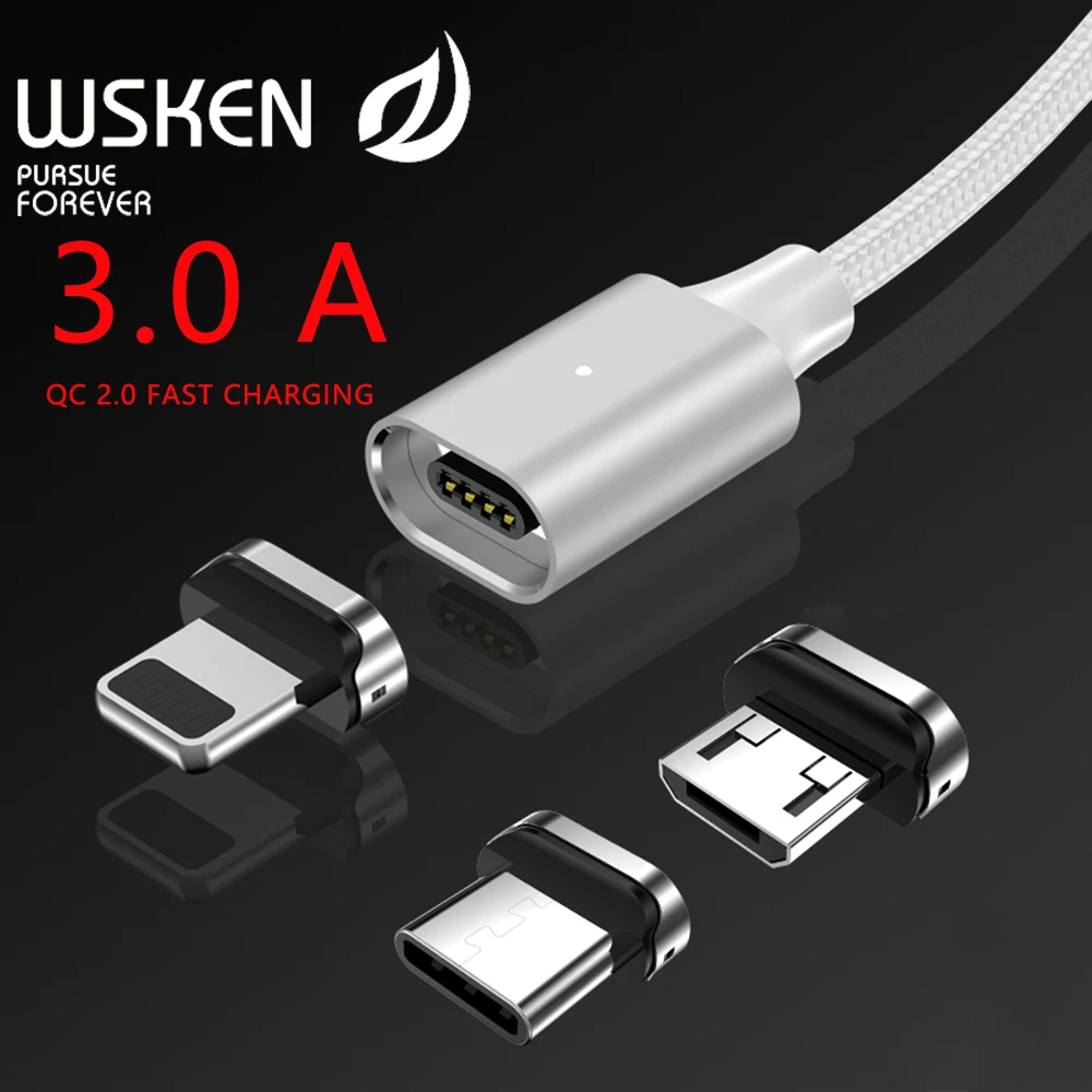 

WSKEN X2 Magnetic Charger for iPhone XS XR Micro USB Type C cable 3A Fast Charging for Samsung S9 S8 Note 9 USB-C Phone Adapter