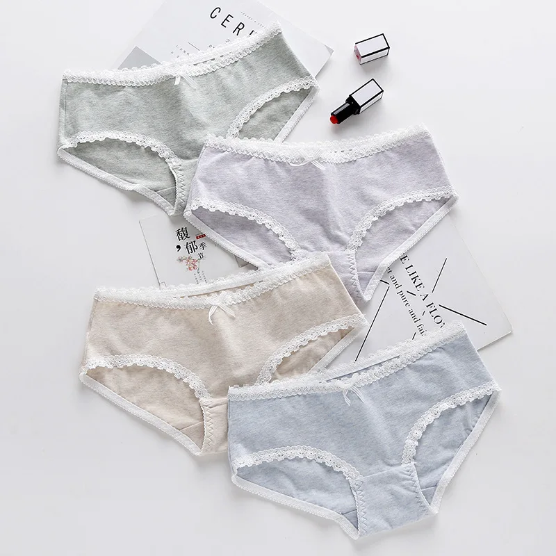 HUI GUAN Simple Pastel Color Cozy Women Panties Breathable Cute Bow