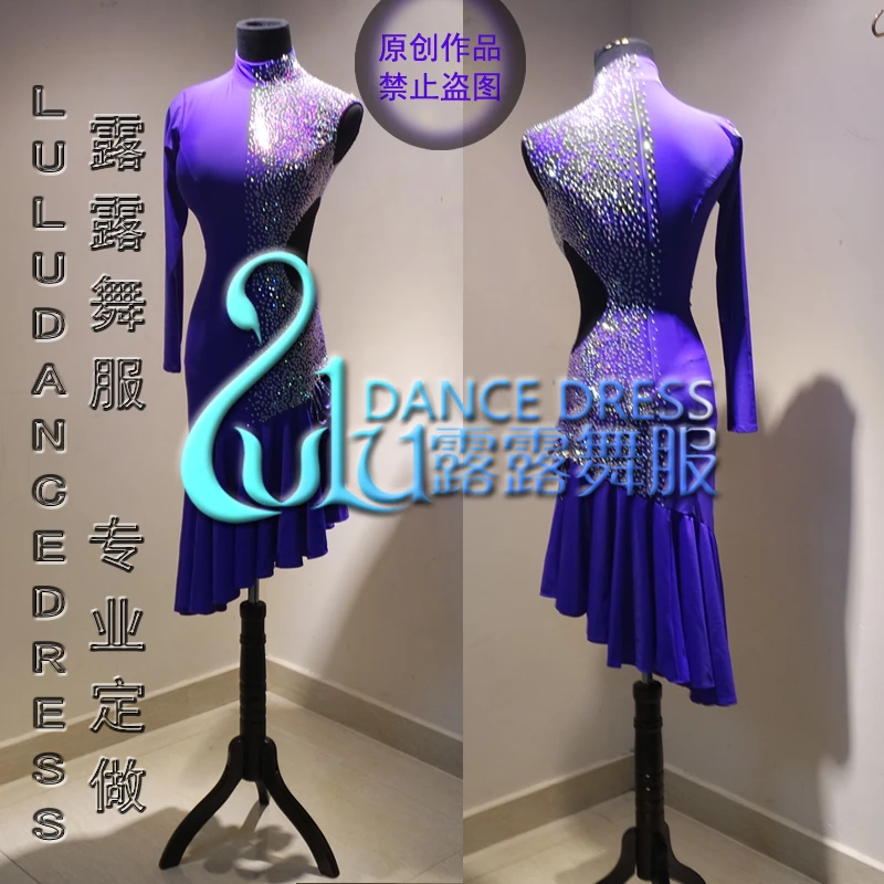 Фиолетовый латино костюм для самбы vestito Сексуальная Сальса латино танцевальная одежда латино сала да балло ди данза в костюме ча-ча
