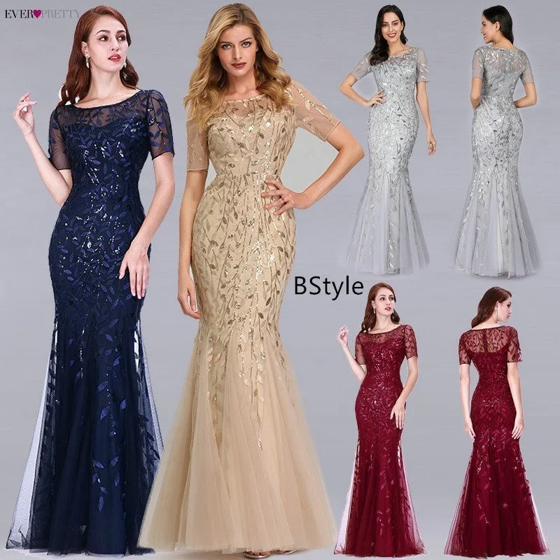Robe De Soiree Ever Pretty Sexy Mermaid Evening Dresses Long Sparkle Draped Tulle Formal Dresses Elegant Women Party Gowns 2019