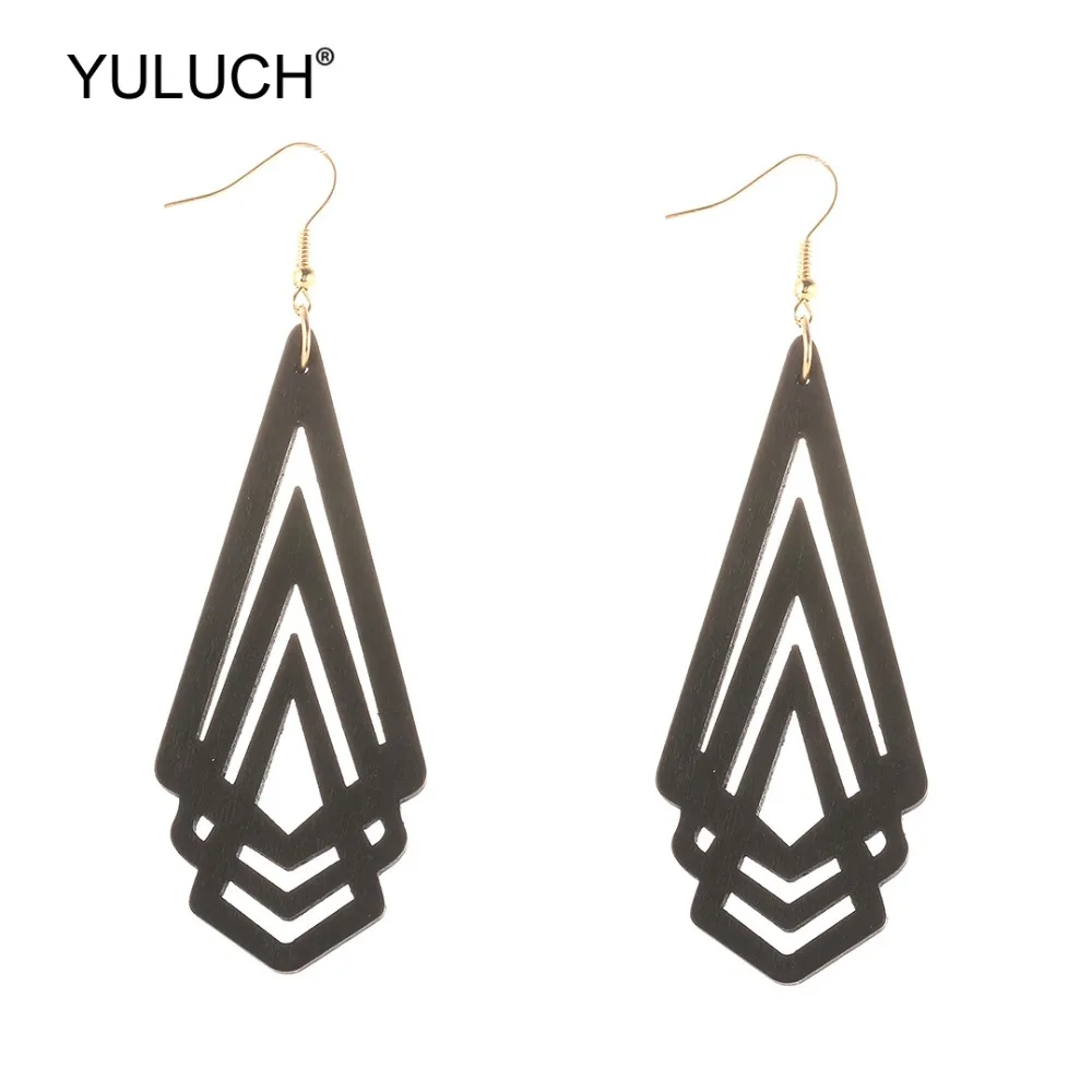 

YULUCH Trendy Elegant Geometric Hanging Earings for Lady 2019 Fashion Black Wooden Personality Drop Earrings Jewelry Accessories
