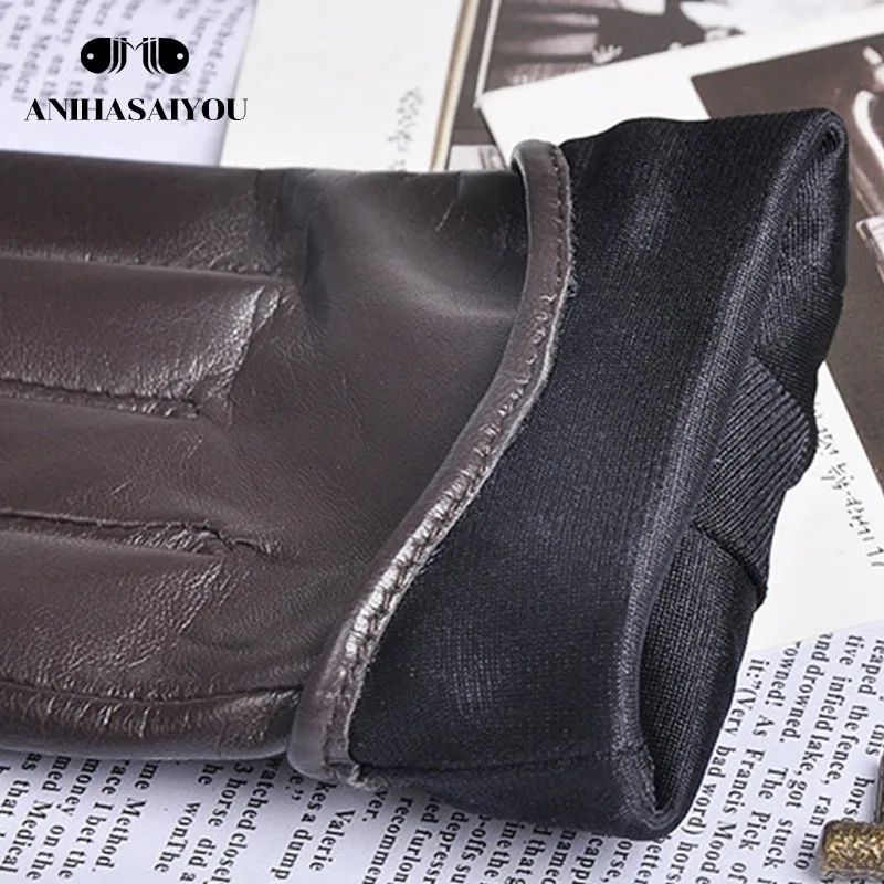 Guantes de cuero negro para mujer, guantes de piel de cabra importados de  alta calidad, cortos, dos estilos para mantener el calor en invierno -  AliExpress