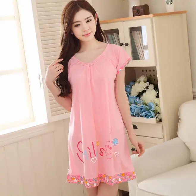 Girls Sleepwear Cotton Print Nightgown For Ladies Sexy Sleeping Dress