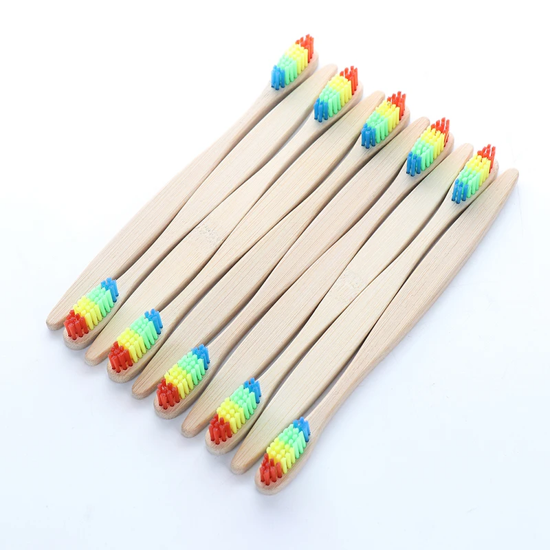 

10PCS Environmentally Wood Toothbrush Novelty Bamboo Tooth Brush Bamboo Fiber Wooden Handle Teeth Whitening Rainbow with Box