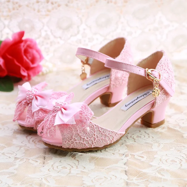 princess wedding party school shoefor girls high heeled heal lace 8 years old shoe size