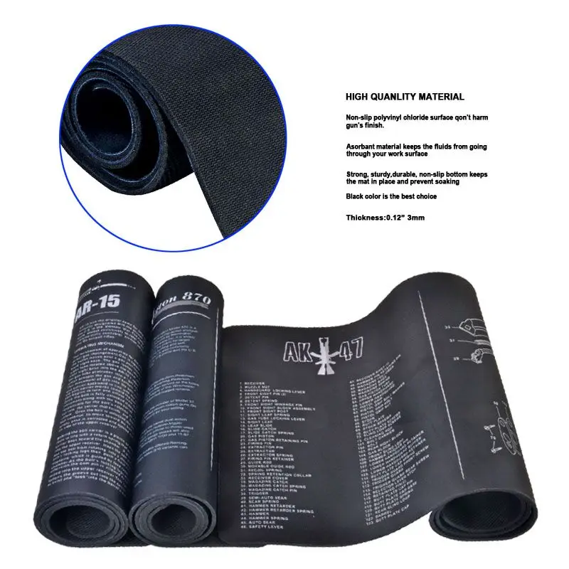 

Tactical Gun Cleaning Mat Rubber Carpet Waterproof Non-Slip Cleaning Bench With Diagram Parts And Instructions AK47 AR15 REM870